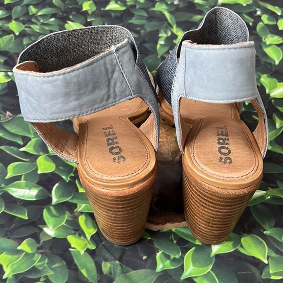 Sorel steel, blue and brown large, chunky sandal heel - Picture 8 of 9